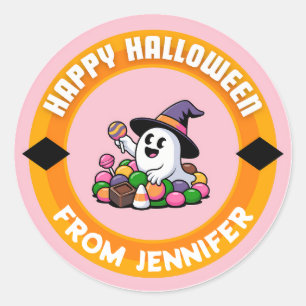 Pegatina Redonda Dulce Fantasma Feliz Halloween