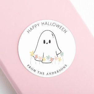 Pegatina Redonda Dulce Fantasma Floral Halloween