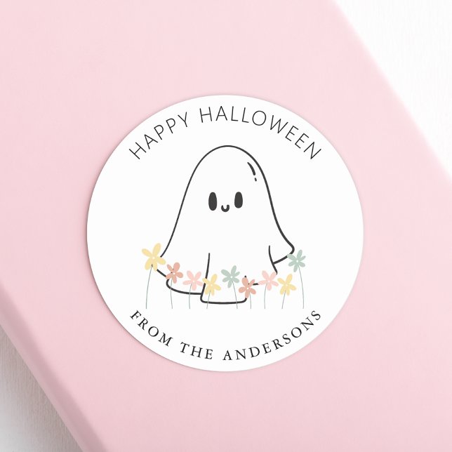 Pegatina Redonda Dulce Fantasma Floral Halloween (Subido por el creador)
