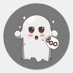 Pegatina Redonda Dulce Fantasma Kawaii Que Dice Boo - Halloween Ado