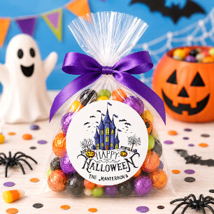 Pegatina Redonda Dulce Favor de Casa Embrujada Feliz Halloween