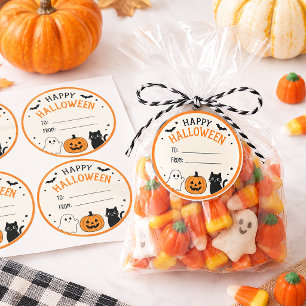 Pegatina Redonda Dulce Favor de Halloween Fantasma Calabaza Gato Ne