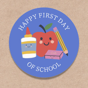 Pegatina Redonda Dulce Feliz Primer Día de Escuela