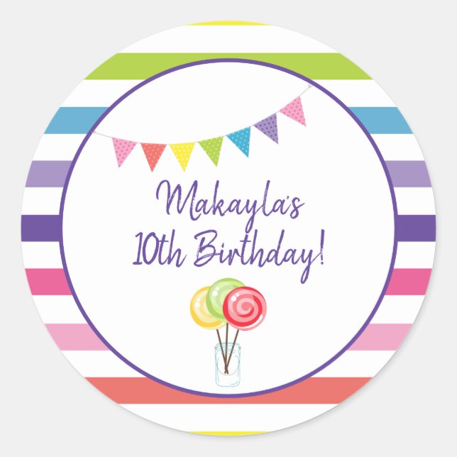 Pegatina Redonda Dulce Fiesta de Candy Tienda de dulces Fiesta de C (Anverso)