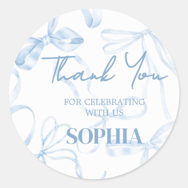 Pegatina Redonda Dulce fiesta de cumpleaños de Blue Bow (Anverso)