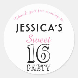 Pegatina Redonda Dulce fiesta de cumpleaños rosado de Moda moderna 