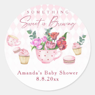 Pegatina Redonda Dulce fiesta del té para baby shower