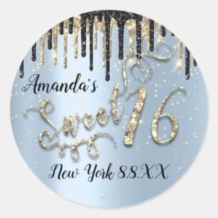 Pegatina Redonda Dulce Fiesta Estrellas Gold Confetti Smoky Blue