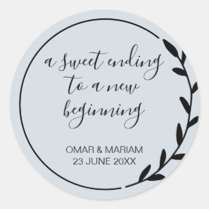 Pegatina Redonda Dulce final del nuevo comienzo Sage Green Boda