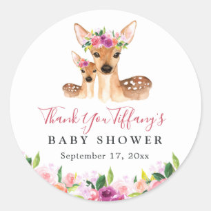 Pegatina Redonda Dulce Floral Ciervo Mamá y Bebé Baby Shower