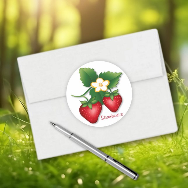 Pegatina Redonda Dulce Fruta de Fresa de Verano (Strawberry stickers for summer fun!)