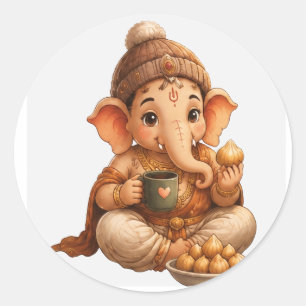 Pegatina Redonda Dulce Ganesha Festival Ganesh Chaturthi