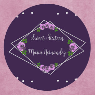 Pegatina Redonda Dulce geométrico morado Rosa plateado 16