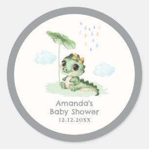 Pegatina Redonda Dulce Gota de Lluvia Pequeño Dragón Baby Shower