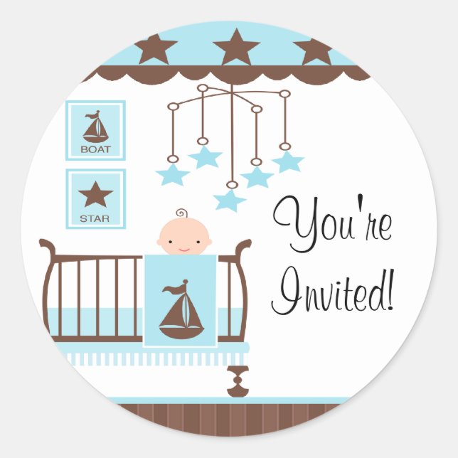 Pegatina Redonda Dulce habitación azul para bebés que estás invitad (Anverso)