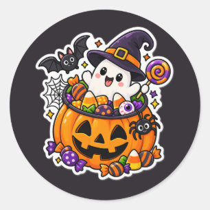 Pegatina Redonda Dulce Halloween Kawaii Fantasma Espeluznante Calab