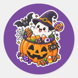 Pegatina Redonda Dulce Halloween Kawaii Fantasma Espeluznante Calab