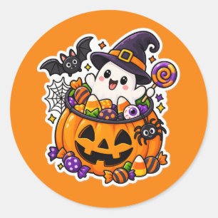 Pegatina Redonda Dulce Halloween Kawaii Fantasma Espeluznante Calab