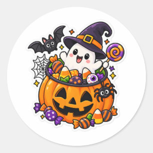 Pegatina Redonda Dulce Halloween Kawaii Fantasma Espeluznante Calab