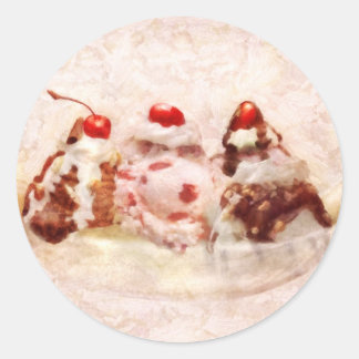 Pegatina Redonda Dulce - Helado Crema - Banana partida