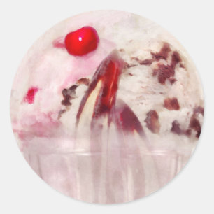 Pegatina Redonda Dulce - Helado crema - helado sundae