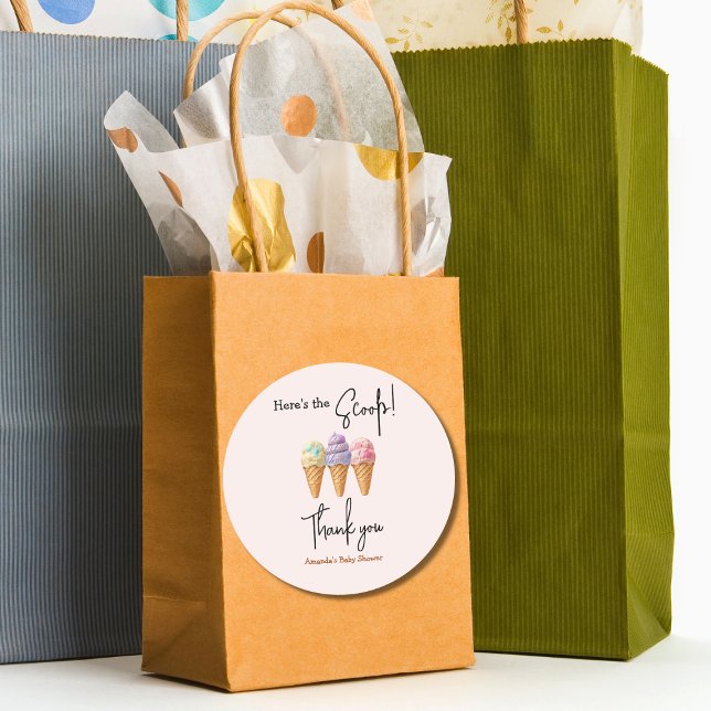 Pegatina Redonda Dulce helado verano aquí Scoop Baby Shower (Subido por el creador)