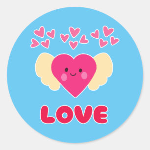 Pegatina Redonda Dulce Kawaii Corazón de Amor Ángel Feliz Día de Sa