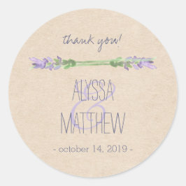 Pegatina Redonda Dulce Lavanda Rústica Púrpura en Kraft Aspecto Bod