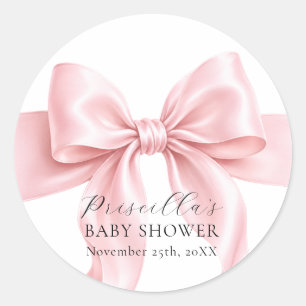 Pegatina Redonda Dulce lazo de cinta rosa niña baby shower