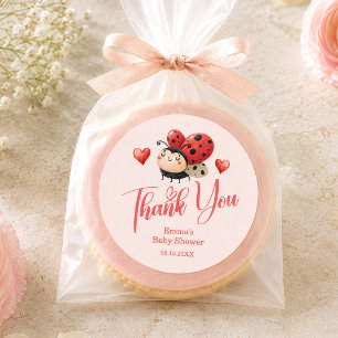 Pegatina Redonda Dulce Mariquita Agradecimiento Baby Shower