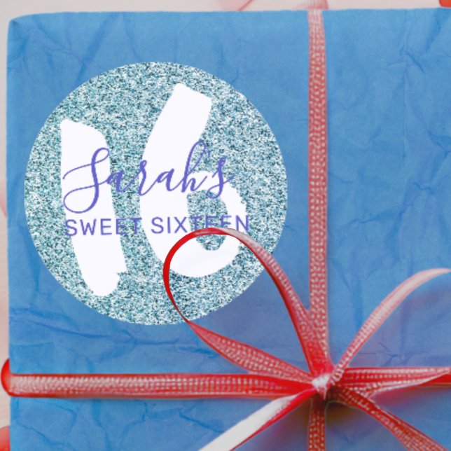 Pegatina Redonda Dulce moderno 16 Purpurina de espuma azul Cumpleañ (Subido por el creador)