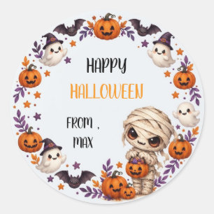 Pegatina Redonda Dulce Momia Fiesta de Halloween para Niños Espeluz