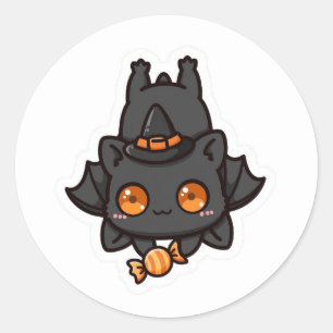 Pegatina Redonda Dulce Murciélago de Halloween Bruja Caramelo