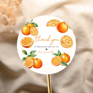 Pegatina Redonda Dulce Naranja Baby Shower de Little Cutie