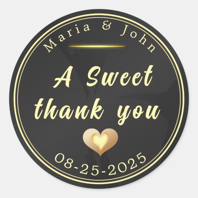 Pegatina Redonda dulce negro gracias (Anverso)