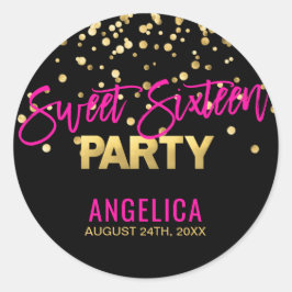 Pegatina Redonda Dulce negro personalizado DIECISÉIS 16 de las