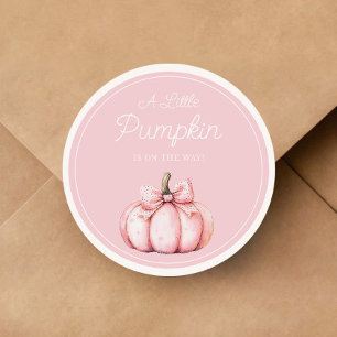 Pegatina Redonda Dulce Niña Calabaza Rosa Baby Shower
