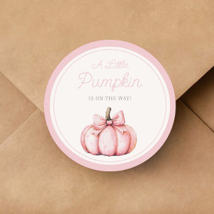 Pegatina Redonda Dulce Niña Calabaza Rosa Baby Shower