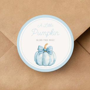 Pegatina Redonda Dulce Niño Calabaza Azul Baby Shower