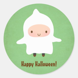 Pegatina Redonda Dulce Niño Fantasma No Tan Espantoso Halloween