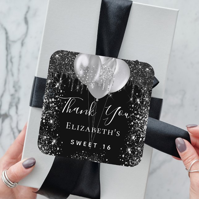 Pegatina Redonda Dulce nombre purpurina de plata negra 16 gracias (Subido por el creador)