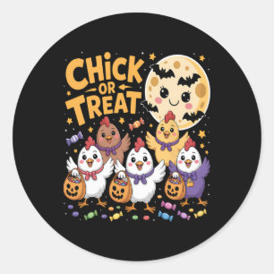 Pegatina Redonda Dulce o Truco Halloween Luna Gallina Diversión