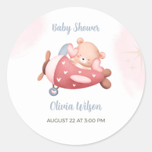 Pegatina Redonda Dulce Oso de Peluche Baby Shower