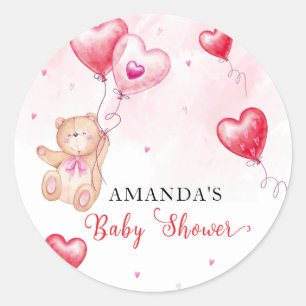 Pegatina Redonda Dulce Oso de Peluche Rústico Corazón Globo Revelac