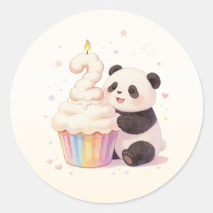 Pegatina Redonda Dulce Panda de Pastel Cumpleaños Bebé 2