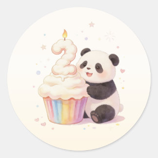 Pegatina Redonda Dulce Panda de Pastel Cumpleaños Bebé 2