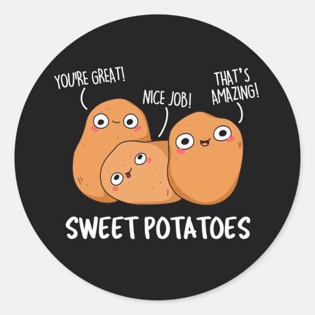 Pegatina Redonda Dulce papas Graciosa Pun de comida Oscuro BG (Anverso)