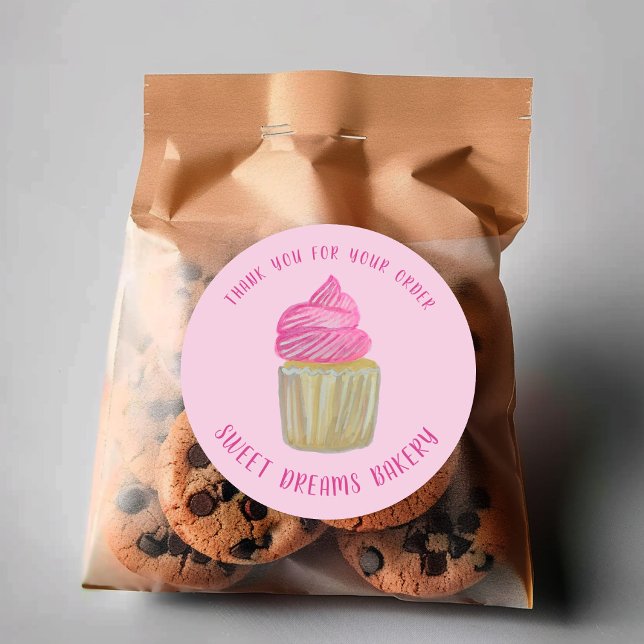 Pegatina Redonda Dulce pastel de pastelería de comida de panadería  (Sweet Cupcake Catering Bakery Pink ORDER THANK YOU Classic Round Sticker
)