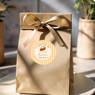 Pegatina Redonda Dulce pastelito de calabaza en cuadros baby shower