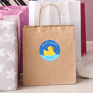 Pegatina Redonda Dulce Pato de Goma Burbujas Baby Shower Gracias